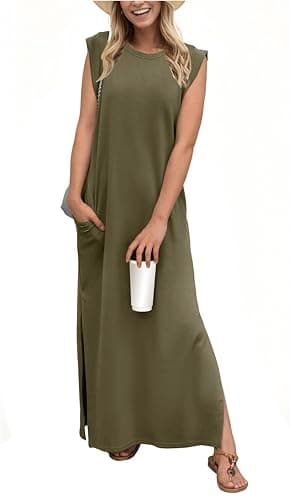 GRECERELLE Summer Petite Dresses for Women 5 ft Loose Split Casual Maxi with Pockets (Army Green, XX-Small)