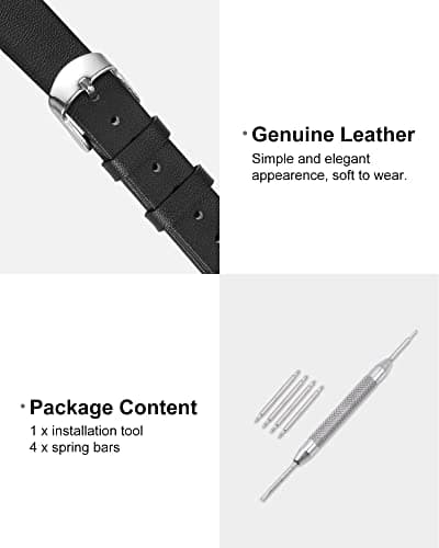 uxcell Black Genuine Leather Band 12mm Width, Flat Thin Elegant Leather Watch Strap for Women — view 2