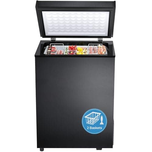 Kismile 3.0 Cubic Feet Chest Freezer with 2 Removable Baskets Free Standing Top Open Door Compact Deep Freezer with Adjustable Temperature for Home/Kitchen/Office/Bar (3.0 Cubic Feet, Black)