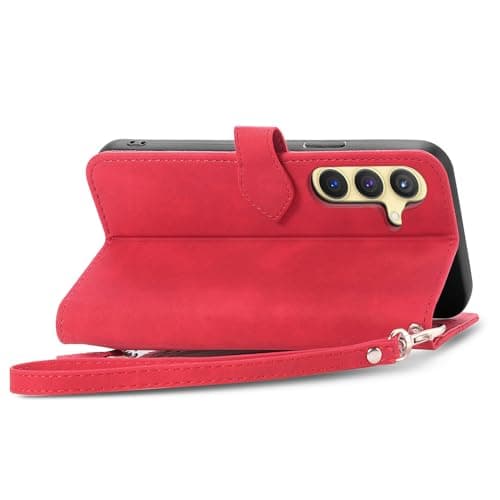 Refilerss Samsung Galaxy A54 5G Wallet Case Zipper Pocket with Card Holder Slot Magnetic Closure Lanyard Flip Cover for Galaxy A54 - Red — view 4