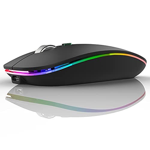 Uiosmuph LED Wireless Mouse, G12 Slim Rechargeable Silent Mouse, 2.4G Portable USB Optical Computer Mice with USB Receiver and Type C Adapter (Matte Black)