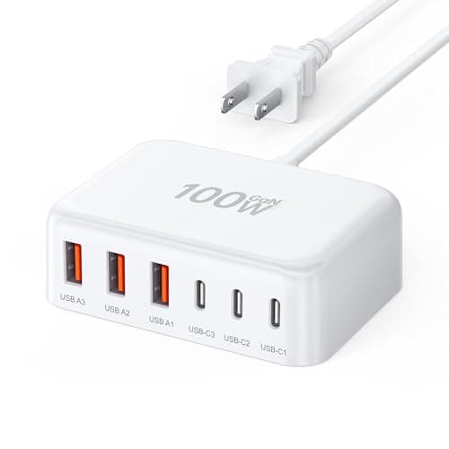 USB C Charger Block, 100W 6 Port PD USB C Charging Station and QC USB A Wall Charger Block Cube, Type C Charging Hub for iPhone 17 16 15 14 13 12 Pro Max iPad Galaxy S25 Pixel, 5ft Extension Cord
