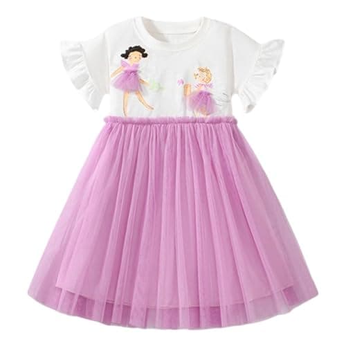 Winzik Girls Dress, Toddler Summer Short Sleeve Cotton Casual Dresses Clothes 18M-7Y(6-7 Years, Tulle White Girls)