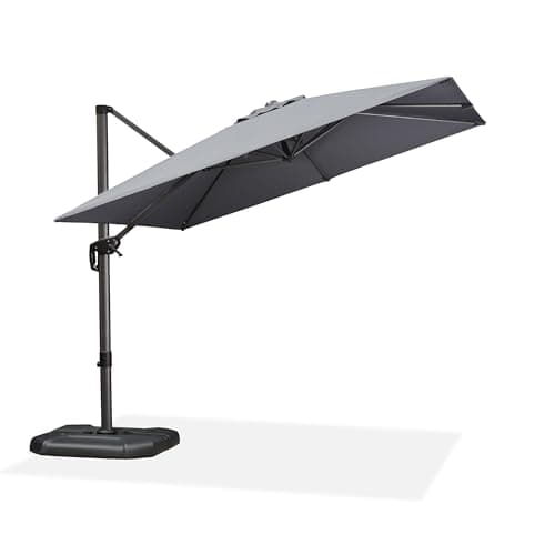 PURPLE LEAF 10' x 10' Patio Umbrella Outdoor Cantilever Umbrella Square Aluminum Offset Umbrella with 360-degree Rotation for Garden Patio Deck Pool, Grey