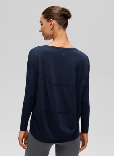 CRZ YOGA Long Sleeve Workout Shirts for Women Loose Fit-Pima Cotton Yoga Shirts Casual Fall Tops Shirts Navy X-Large