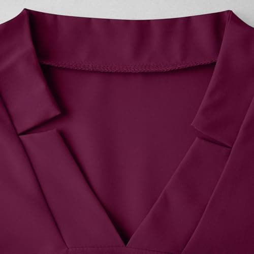Women Medical Scrub Tops with Notch V Neck Short Sleeve High Elastic Scrubs Classic Lightweight Breathe Nurse Uniform Wine Medium — view 7