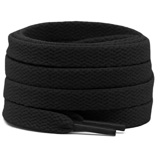 DELELE 2 Pair Flat Shoe laces 5/16" Wide Shoelaces for Athletic Running Sneakers Shoes Boot Strings, 02 Black, 51 Inch (130cm)