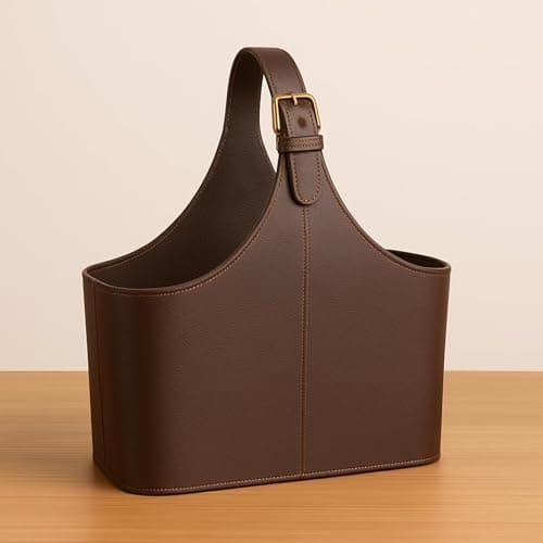 Genuine Leather Firewood Log Carrier, Brown, 22x10x14 Inches, Heavy Duty Wood Tote with Adjustable Buckle Handle for Fireplace and Fire Pit — view 4