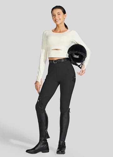 WILLIT Women's Horse Riding Pants Knee-Patch Equestrian Breeches Horseback Schooling Tights Zipper Pockets Black S — view 5