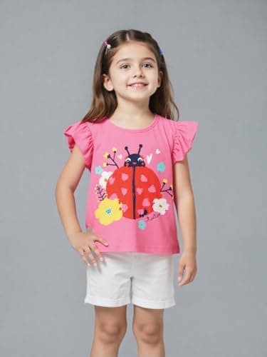 Winzik Girls Shirts Toddler Girl Short Sleeve T Shirt Kids Unicorn Flamingo Tee Tops Summer Clothes 18M-7Y(3-4T, Ladybird Flamingo Unicorn)