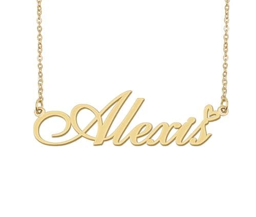 Aoloshow Alexis Name Necklace Heart Charm Pendant 18k Gold Plated Stainless Steel Jewelry for Womens Graduation