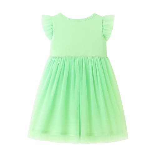 HILEELANG Toddler Girl Green Clover Dress Lucky Shamrock Tulle Outfit with Bow St Patrick’s Day Spring Party Clothes for Kids 4T — view 2