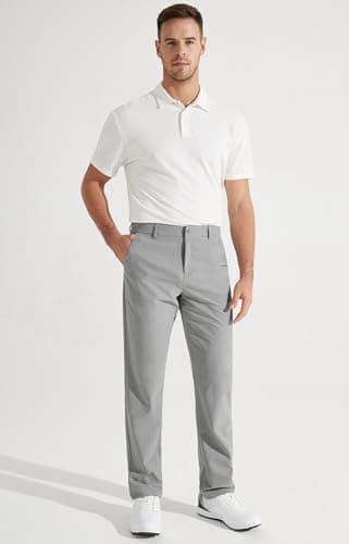 Libin Mens Golf Pants Stretch Work Dress Pants 30" Quick Dry Lightweight Business Casual Pant for Men Comfy Water Resistant, Light Grey, 28W x 30L — view 2