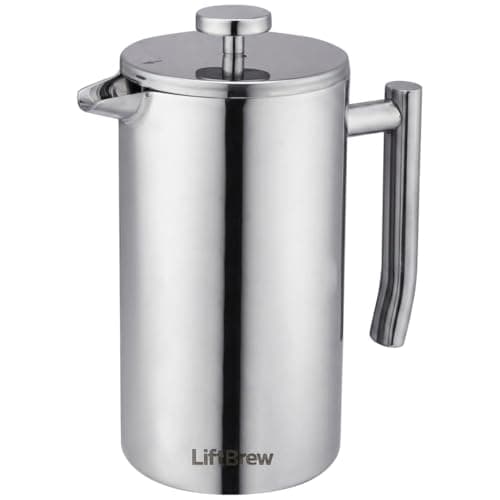 LiftBrew Stainless Steel French Press - Double Wall - Vacuum Insulated (Mirror Finish, 50.7 Oz, 1.5L, Modern Cylinder)