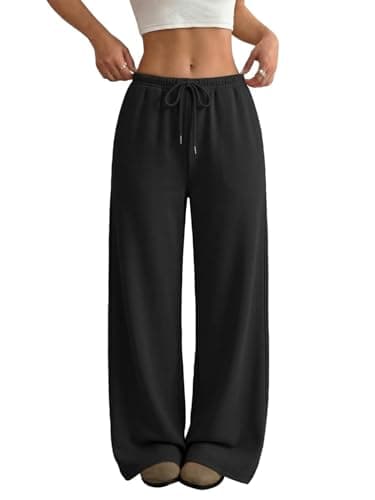 MEETFOND Wide Leg Pants Women Baggy Sweatpants Casual Cotton Sweat Pants Yoga Drawstring Workout Pants for Women