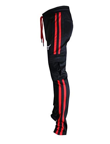 SCREENSHOT-Track Pants Basic Mens Premium Slim Fit Athletic Fitness Fashion Urban Lifestyle Streetwear Bottoms, P41900-black/Red, Small — view 3