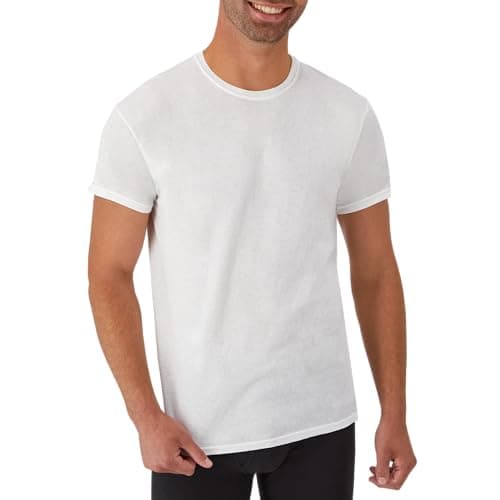 Hanes Mens Cotton, Moisture-wicking Crew Tee Undershirts, Multi-packs, White - 6 Pack, Medium US