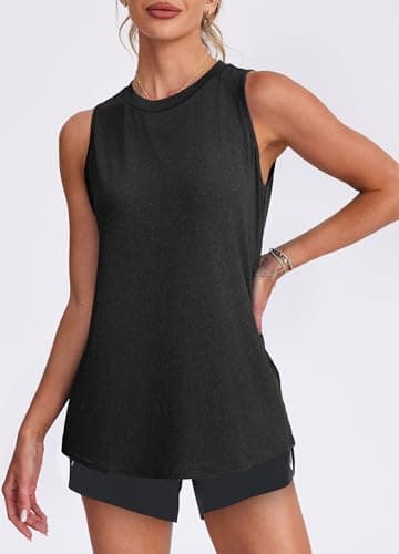 Crewneck Tank Tops for Women Lightweight Sleeveless Athletic Muscle Shirt Sports Tops Quick Dry Breathable Workout Running Tennis Yoga Gym Training Active Wear Soft Stretchy Fitness Black 2XL