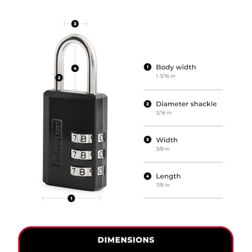 Master Lock Black Combination Padlock, Indoor Gym Locker Lock with Customizable 3-Digit Code for Luggage, Backpacks, Cabinets, 647BLKEC — view 7