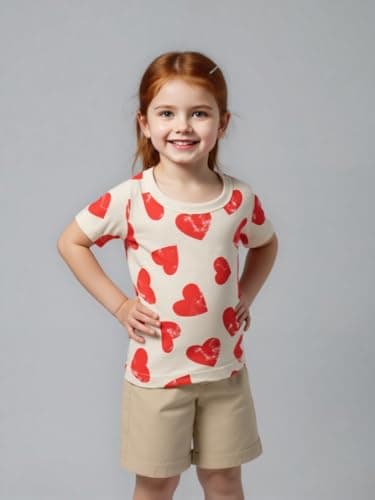 Winzik Girls Shirts Toddler Girl Short Sleeve T Shirt Kids Floral Tee Tops Summer Clothes 18M-8Y(7-8 Years, Heart Cherry Floral)