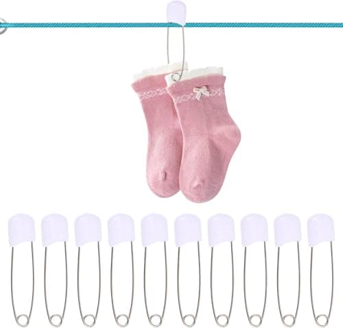 Beavorty 60Pcs Diaper Safety Pins White Zinc Alloy Large Locking Closure Plastic Head Cloth Nappy Baby Safety Brooch Pins for Diaper and Clothes — view 3