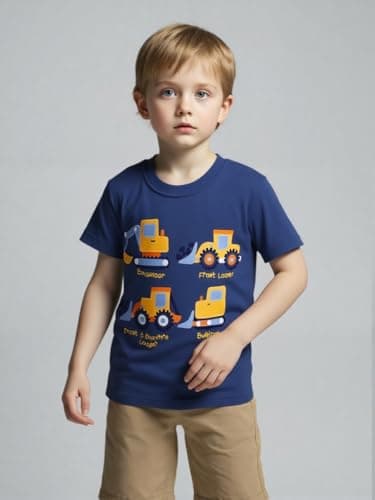 Winzik Boys Shirt Toddler Shirts Kids Boys’ Short Sleeve 3-Pack Crewneck Excavator T-Shirt Summer Clothes 18M-8Y(2-3T, Fire Truck Crane Excavator) — view 3