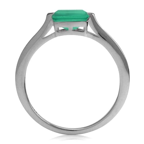 Silvershake Natural Octagon Shape Emerald Green Agate White Gold Plated 925 Sterling Silver East-West Solitaire Promise Ring Size 4 — view 3