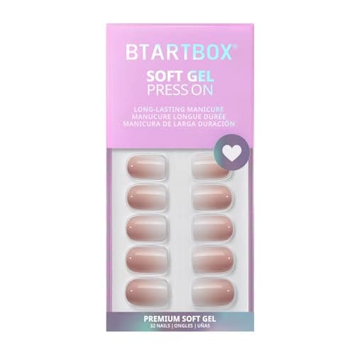 BTArtbox Square Ombre Press On Nails -Soft Gel Press On Nails Short with Nail Glue, 16 Sizes - 32 Reusable Fake Nails Kit, Vanilla Cream — view 3