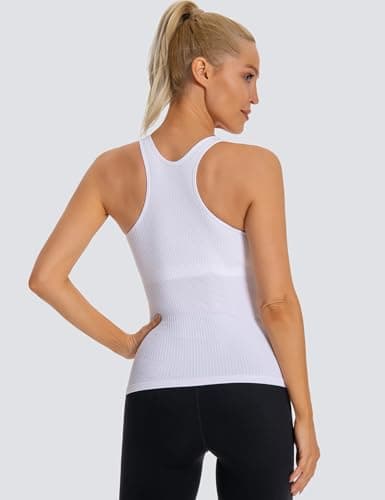 MathCat Seamless Workout Tank Tops for Women with Built in Bra, Spaghetti Strap Padded Gym Tops, Racerback Sports Athletic Slim Yoga Shirts Camisole White — view 3