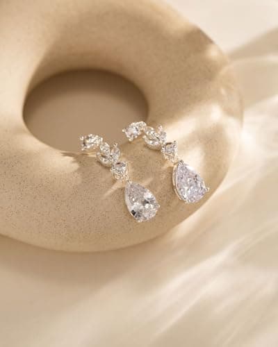 HANLI Dangle Earrings for Women – Silver Drop Earrings Sparkly Silver Dangle Earrings Elegant Dangling Earrings for Wedding Bridal Prom Jewelry — view 6