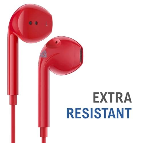 LUDOS Zenith Wired Earbuds in-Ear Headphones, 5 Year Warranty, Earphones with Microphone, Corded for 3.5mm Jack Ear Buds for iPhone, Samsung, Computer, Laptop, Kids, School Students, Woman - Red — view 5