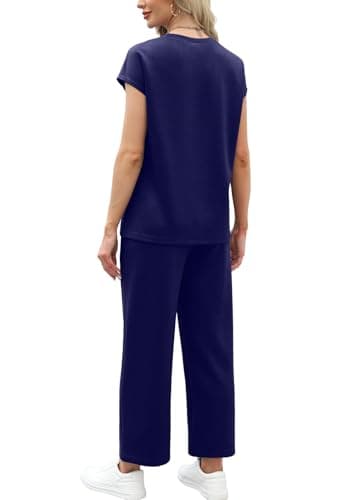 WIHOLL Business Casual Outfits for Women Summer Cruise Resort Wear 2026 2 Piece Comfy Travel Set Womens Clothing Cozy Lounge Sets Conjuntos De 2 Piezas Para Mujer Navy Blue M — view 4