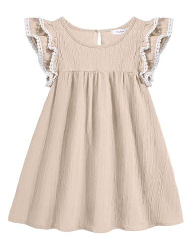 Arshiner Girls Summer Dress Toddler Ruffle Sleeve Dresses Khaki Dress for Girls Kids Swing Boho Sundress 3t