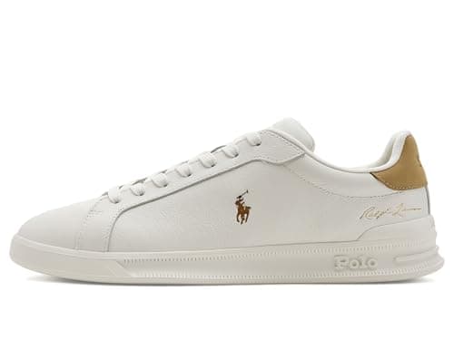 POLO RALPH LAUREN, Mens, Heritage Court II Leather Sneakers, Deckwash White/Bone, 9.5, Medium — view 3