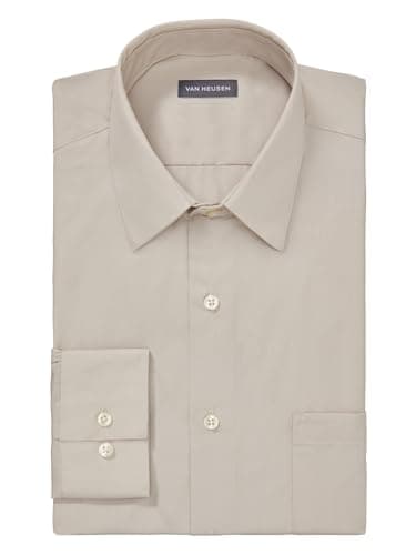 Van Heusen mens Regular Fit Poplin Solid Dress Shirt, Stone, 16.5 Neck 34 -35 Sleeve Large US — view 2
