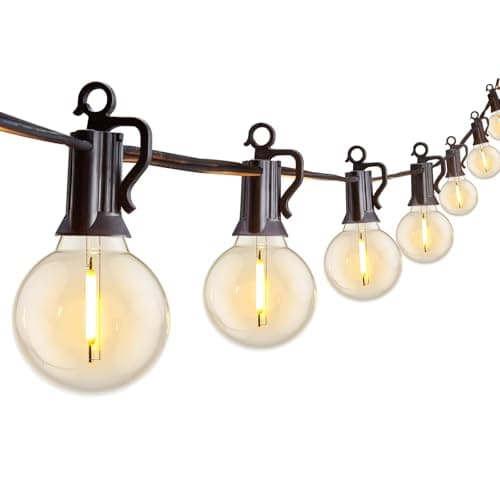 Outdoor String Lights 25 Feet G40 Globe LEDs Patio Lights with 13 Edison LED Bulbs(1 Spare), Waterproof Connectable Hanging Light for Backyard Porch Balcony Party Decor, E12 Socket Base, Black