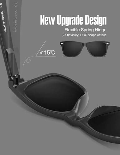 LUENX Polarized Sunglasses for Men Women UV400 Protection Non-mirrored Black Lens Matte Black Square Frame 54MM — view 5