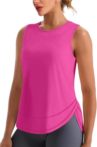 Jescakoo Sleeveless Tops for Women Athletic Tennis Yoga Shirt Ladies Quick Dry Summer Workout Tank Tops Hot Pink XL