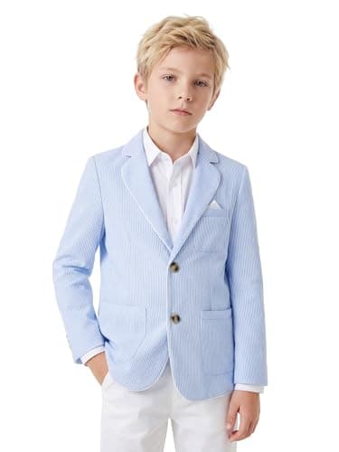 LOLANTA Boys Summer Blazer Kids Suit Jacket Sport Coat Dress Outfits for Prom Party Christmas（Blue，10