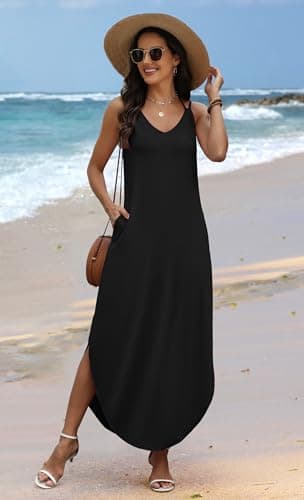 WIHOLL Black Long Dresses for Women Halter Dress Boho Summer Sundresses Beach Vacation Clothes Cruise Vacation Outfits Hawaiian Long Dresses Wedding Guest Tropical Resort Wear Graduation Cruise M — view 2