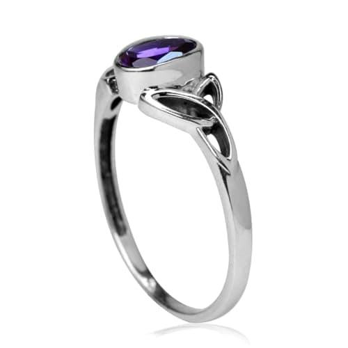 Silvershake Genuine African Amethyst White Gold Plated 925 Sterling Silver Triquetra Celtic Knot Ring Size 7 — view 3
