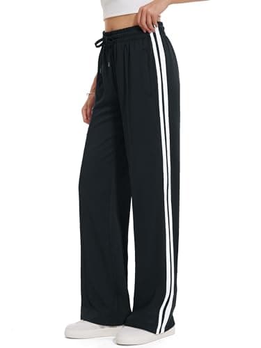 Tapata Women's 28" Inseam Petite Track Pants Loose Straight Leg Jogging Sweatpants Warm-Up Sports Athletic Running, Black, M