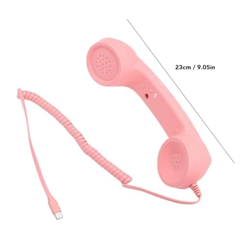 Asixxsix Retro Phone Handset, Wired Plug in Retro Telephone Handset Ergonomic Telephone Wired Handsets with Microphone for Cell Mobile Video Conferences Calls Meetings (Pink) — view 5