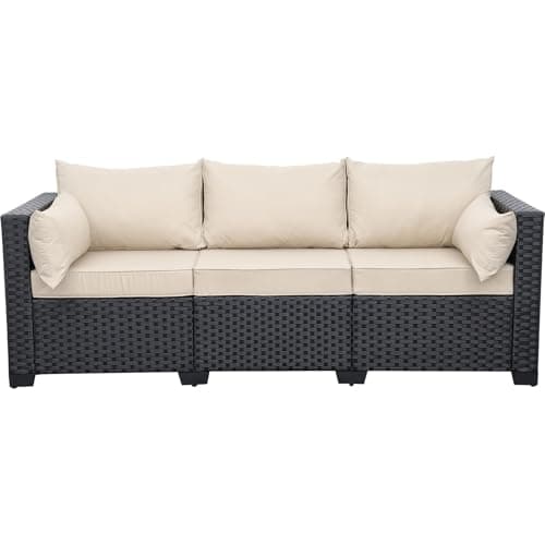 Rattaner Patio Furniture 3-seat Sofa Wicker Outdoor Furniture Outdoor Couch Deep Seat Hight Backrest Waterproof Cover Anti-Slip Cushions, Khaki — view 5