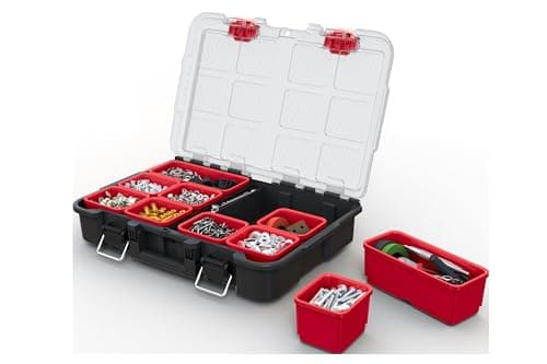 Keter Stack-n-Roll Modular Tools Organizer for Garage Storage and DIY, 3 Piece Resin Rolling Tool Box System for Small Parts, Black — view 12
