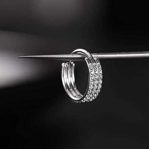 Yrogcu Diamond Hinged Nose Rings Hoop : Triple Row Gold Color 16G(1.2mm) Diameter 12mm Womens and Mens Ear Pierecing Ring with Zircon Septum Clicker Helix Cartilage Hoop — view 2