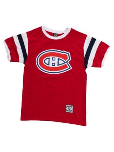 Calhoun NHL Surf & Skate Mens Shoulder Stripe Varsity Inset Sleeve Retro Style T-Shirt – The Coastal Collection (Montreal Canadiens-Red, Medium) — view 4