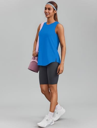 PINSPARK Workout Tops for Women Sleeveless Athletic Tank Tops UPF 50+ Running Tanks with Side Slits Loose Fit Gym Yoga Shirt, Sprkle Blue, X-Large — view 2