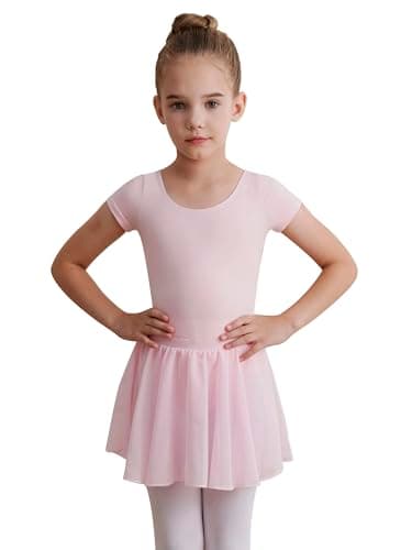 WEGETIT Leotard Girls Gymnastics Toddler Dance Ballet Pink Leotard Dresses with Skirt (Pink,4-6Years)