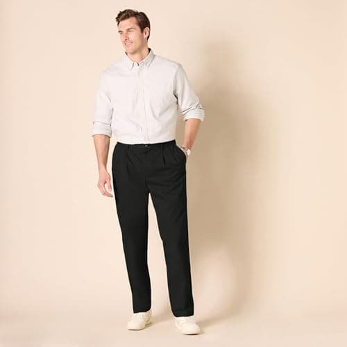 Amazon Essentials Men's Classic-Fit Wrinkle-Resistant Pleated Chino Pant, True Black, 36W x 30L — view 6